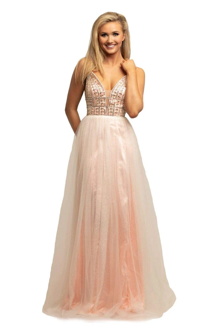 Johnathan Kayne - 2000 Sleeveless Illusion V Neck Glitter Mesh Gown - 1 Pc Petal Pink In Size 6 Available 3 Johnathan Kayne - 2000 Sleeveless Illusion V Neck Glitter Mesh Gown - 1 Pc Petal Pink In Size 6 Available