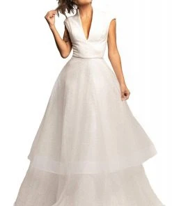 Johnathan Kayne - 2001 Deep V-neck Tiered A-line Dress Formal Gowns