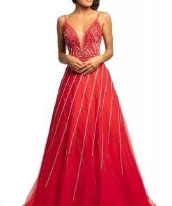 Johnathan Kayne - 2003 Plunging Beaded Bodice A-Line Gown Formal Gowns