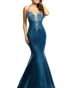 Formal Gowns Johnathan Kayne - 2007 Beaded Plunge Metallic Glitter Mermaid Gown