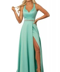 Formal Gowns Johnathan Kayne - 2013 Bejeweled Waist Wrap High Slit Long Gown