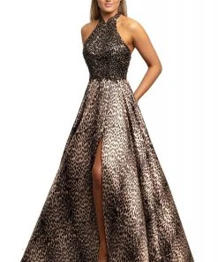 Formal Gowns Johnathan Kayne - 2030 Embellished Halter Printed A-line Dress