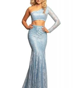 Formal Gowns Johnathan Kayne - 2039 Two Piece Asymmetrical Mermaid Dress