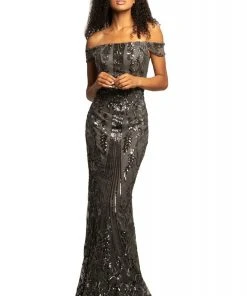 Formal Gowns Johnathan Kayne - 2064 Sequin-Embroidered Off Shoulder Mermaid Gown