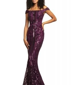 Formal Gowns Johnathan Kayne - 2064 Sequin-Embroidered Off Shoulder Mermaid Gown