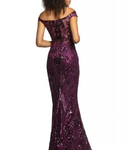 Formal Gowns Johnathan Kayne - 2064 Sequin-Embroidered Off Shoulder Mermaid Gown