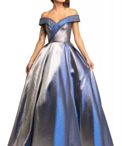 Johnathan Kayne - 2072 Metallic Off-Shoulder Ballgown Formal Gowns
