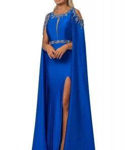 Johnathan Kayne - 2075 Embellished Scoop Sheath Dress With Cape