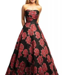 Formal Gowns Johnathan Kayne - 2078 Floral Brocade Strapless Ballgown