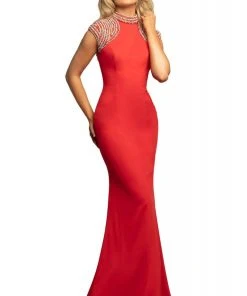 Johnathan Kayne - 2089 Embellished High Neck Trumpet Dress