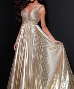 Johnathan Kayne - 2426 Metallic Pleated A-line Gown
