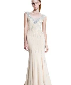 Formal Gowns Johnathan Kayne - 519 Bejeweled V-neck Sheath Dress 12 Formal Gowns Johnathan Kayne - 519 Bejeweled V-neck Sheath Dress