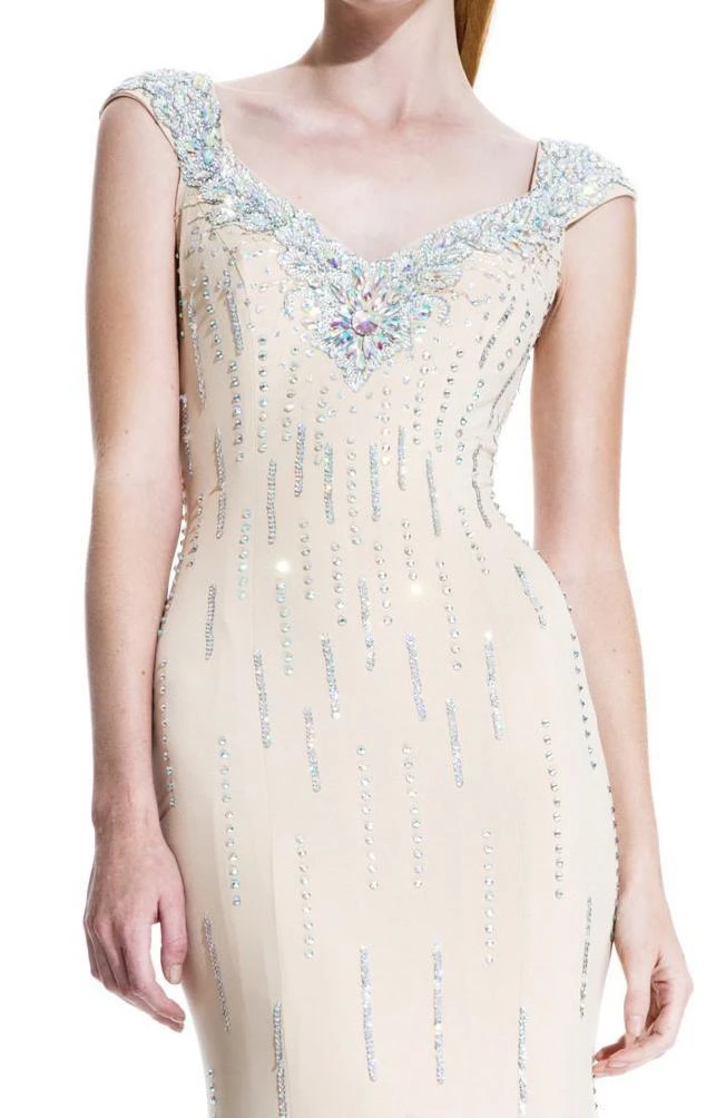 Formal Gowns Johnathan Kayne - 519 Bejeweled V-neck Sheath Dress 8 Formal Gowns Johnathan Kayne - 519 Bejeweled V-neck Sheath Dress
