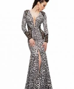Johnathan Kayne - 6087 Printed Deep V-neck Sheath Dress Formal Gowns