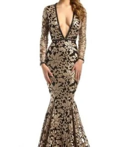 Johnathan Kayne - 6113 Sequined Deep V-neck Mermaid Dress