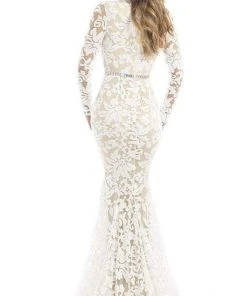 Johnathan Kayne - 6113 Sequined Deep V-neck Mermaid Dress
