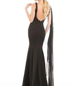 Johnathan Kayne - 7075 Embroidered Floral V-neck Trumpet Dress Formal Gowns 8 Johnathan Kayne - 7075 Embroidered Floral V-neck Trumpet Dress Formal Gowns