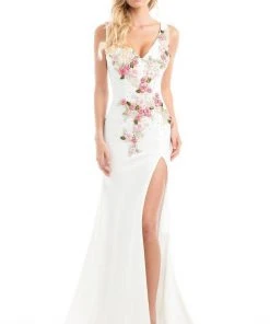 Johnathan Kayne - 7075 Embroidered Floral V-neck Trumpet Dress Formal Gowns 9 Johnathan Kayne - 7075 Embroidered Floral V-neck Trumpet Dress Formal Gowns