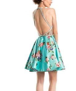 Johnathan Kayne - 7202 Halter Neck Floral Print Short Dress