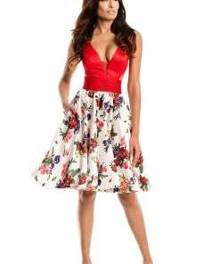 Cocktail Dresses Johnathan Kayne - 7208 Plunging V Neck Floral Cocktail Dress 9 Cocktail Dresses Johnathan Kayne - 7208 Plunging V Neck Floral Cocktail Dress