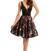 Cocktail Dresses Johnathan Kayne - 7208 Plunging V Neck Floral Cocktail Dress