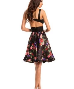 Cocktail Dresses Johnathan Kayne - 7208 Plunging V Neck Floral Cocktail Dress 8 Cocktail Dresses Johnathan Kayne - 7208 Plunging V Neck Floral Cocktail Dress