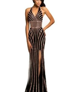 Formal Gowns Johnathan Kayne - 8016 Embellished Halter Sheath Dress