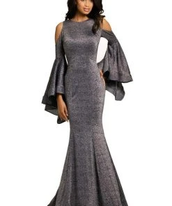 Johnathan Kayne - 8111 Bell Sleeve Glitter Knit Gown Formal Gowns 12 Johnathan Kayne - 8111 Bell Sleeve Glitter Knit Gown Formal Gowns