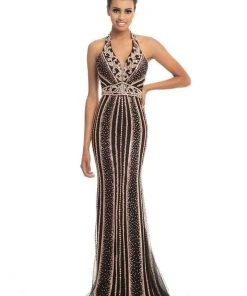 Johnathan Kayne - 9004 Plunging Halter Beaded Mermaid Gown Formal Gowns