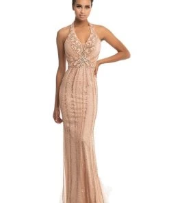 Johnathan Kayne - 9004 Plunging Halter Beaded Mermaid Gown Formal Gowns