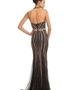 Johnathan Kayne - 9004 Plunging Halter Beaded Mermaid Gown Formal Gowns
