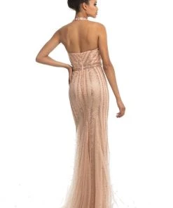 Johnathan Kayne - 9004 Plunging Halter Beaded Mermaid Gown Formal Gowns