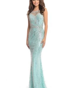 Johnathan Kayne - 9006 Illusion Jewel Bead-Fringed Mermaid Gown Formal Gowns
