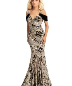 Johnathan Kayne - 9013 Sequined Velvet Draped Mermaid Gown Formal Gowns