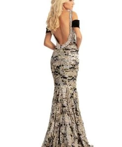 Johnathan Kayne - 9013 Sequined Velvet Draped Mermaid Gown Formal Gowns