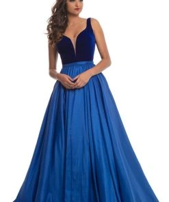 Johnathan Kayne - 9016 Plunging Illusion Sweetheart Velvet Gown