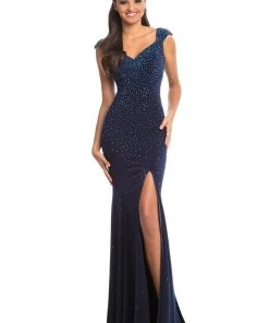 Johnathan Kayne - 9041 Embellished Cap Sleeve V-neck Trumpet Dress