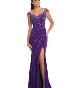 Johnathan Kayne - 9041 Embellished Cap Sleeve V-neck Trumpet Dress
