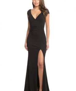 Johnathan Kayne - 9043 Plunging V-neck Glitter Knit Trumpet Dress Formal Gowns