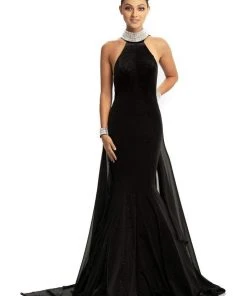 Johnathan Kayne - 9046 Jeweled High Halter Mermaid Gown With Cape Formal Gowns