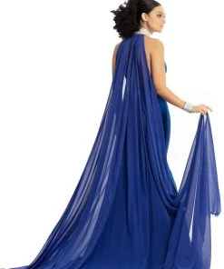 Johnathan Kayne - 9046 Jeweled High Halter Mermaid Gown With Cape Formal Gowns