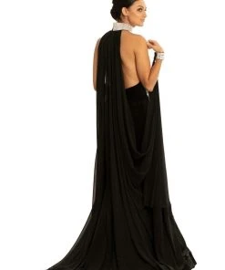 Johnathan Kayne - 9046 Jeweled High Halter Mermaid Gown With Cape Formal Gowns