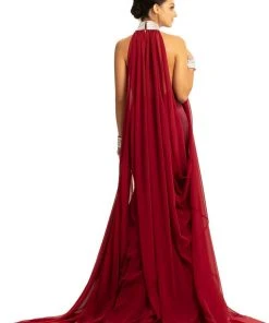 Johnathan Kayne - 9046 Jeweled High Halter Mermaid Gown With Cape Formal Gowns