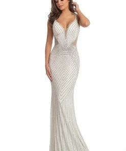 Johnathan Kayne - 9049 Embellished Deep V-neck Trumpet Dress