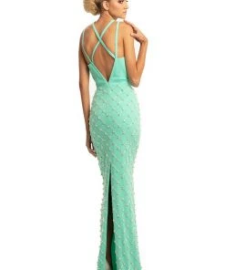 Johnathan Kayne - 9064 Beaded Sheath Dress With Back Slit