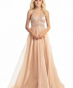 Formal Gowns Johnathan Kayne - 9066 Bead Embellished Plunging Halter Ballgown 8 Formal Gowns Johnathan Kayne - 9066 Bead Embellished Plunging Halter Ballgown