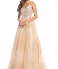 Formal Gowns Johnathan Kayne - 9067 Sleeveless Sparkly Glitter Mesh A-Line Gown