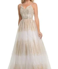 Formal Gowns Johnathan Kayne - 9067 Sleeveless Sparkly Glitter Mesh A-Line Gown