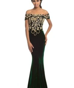 Johnathan Kayne - 9076 Bead Embellished Off-Shoulder Gown Formal Gowns
