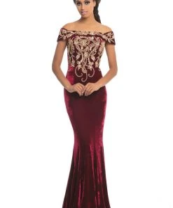 Johnathan Kayne - 9076 Bead Embellished Off-Shoulder Gown Formal Gowns